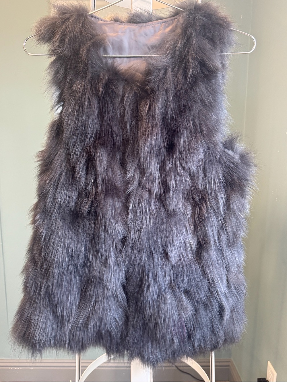 Vintage  Real Fox Fur Vest Grey Silver Longline Old Money Y2K Statement Piece